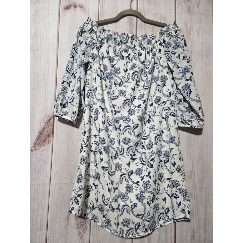 Banana Republic Floral Off The Shoulder Dress Blue White Toile Size 4 Shift